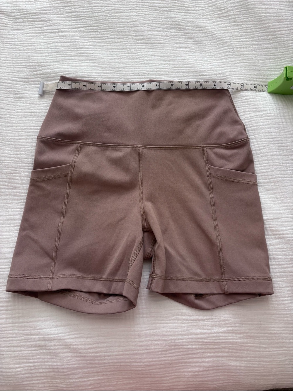 High-Waist Taupe Yogalicious Bike Shorts with Side Pockets